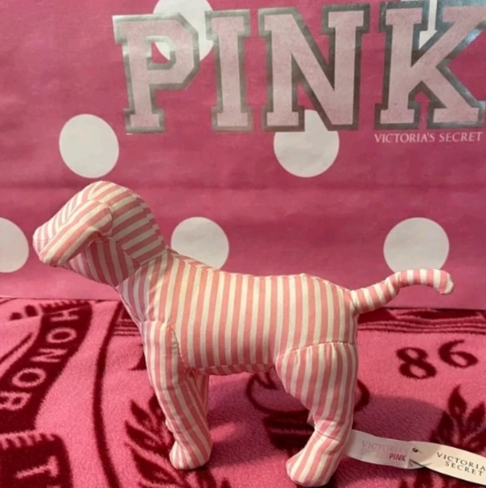 PINK VICTORIAS SECRET ORIGINALS MINI DOG 2023 8" PINK STRIPED COLLECTABLE NEW PK - Picture 3 of 6
